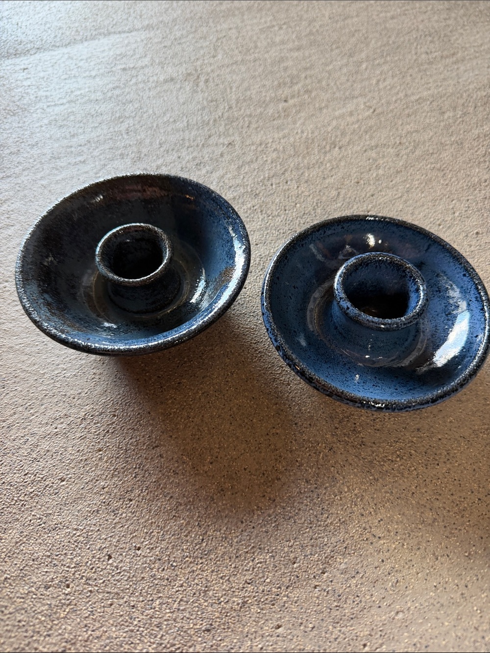 Handmade Blue Ceramic Candle Holders - Pair